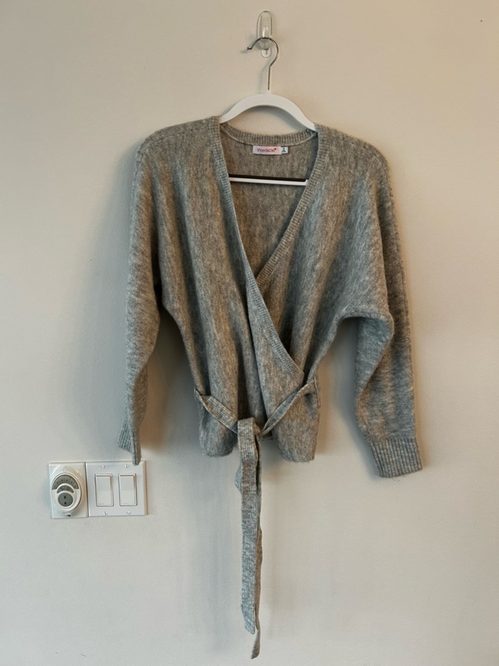 Shoe Dazzle Light Gray Wrap Tie Waist Sweater
